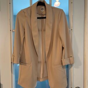 Anne Klein Tan Relaxed Fit Blazer with Notched Lapels